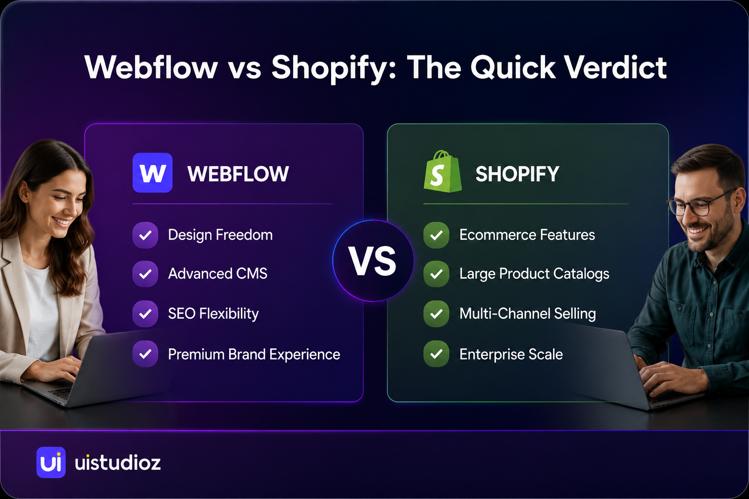 Webflow vs Shopify quick comparison of design and ecommerce features