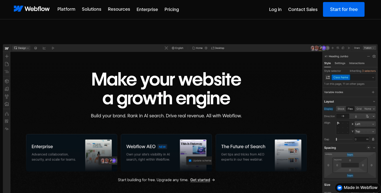 webflow website design example for modern B2B SaaS businesses