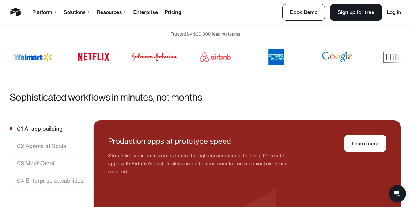Airtable website design example for modern B2B SaaS businesses