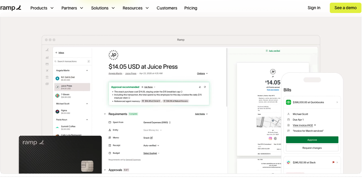 Ramp website design example for modern B2B SaaS businesses