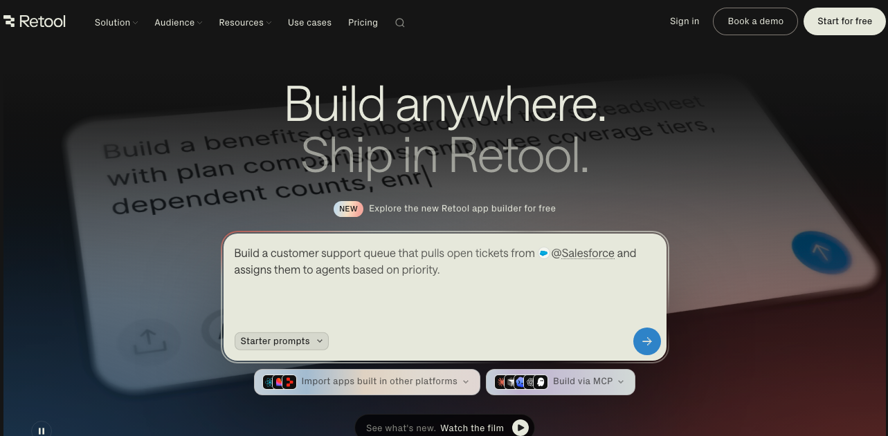 Retool website design example for modern B2B SaaS businesses