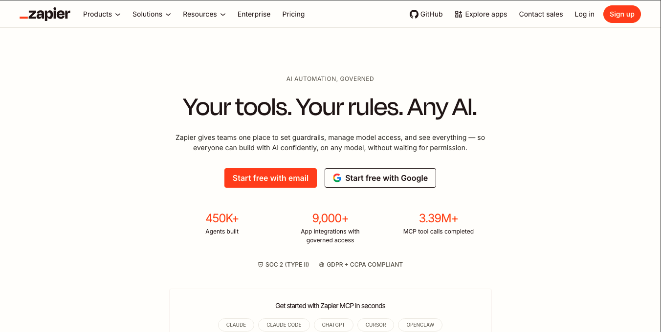 Zapier website design example for modern B2B SaaS businesses
