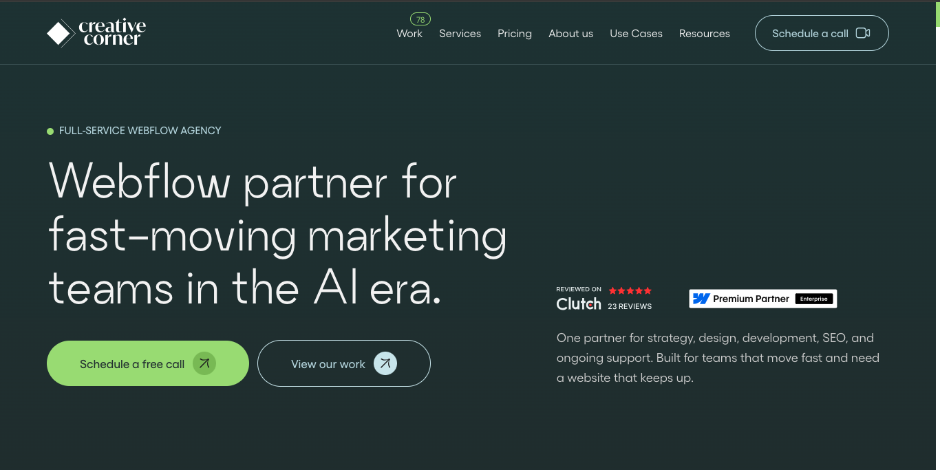 Creative Corner Studio -Webflow agency homepage