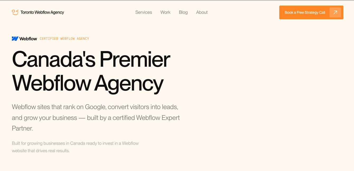 Toronto Webflow Agency homepage – top Webflow agency in Canada