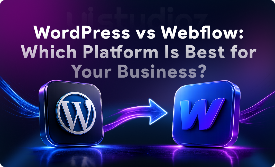WordPress and Webflow logos side by side with title asking which platform is best